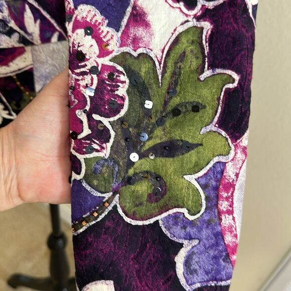 Chico's Jacket Size 0 Size 4 Purple Paisley Floral Sequin Embellished - Picture 8 of 16